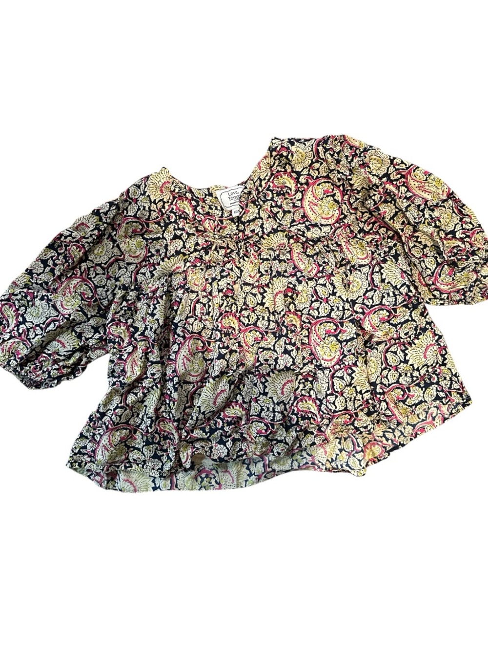 Love Thomas, Emerson Fry:  Multicolor Floral Peasant Blouse — Navy, Pink, green